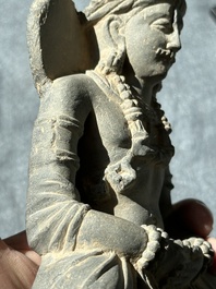 Four Gandhara grey schist fragments with Buddha and Bodhisattva, 1st/3rd C.