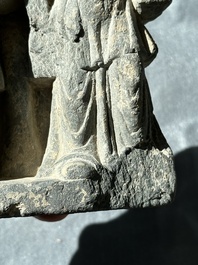 Four Gandhara grey schist fragments with Buddha and Bodhisattva, 1st/3rd C.