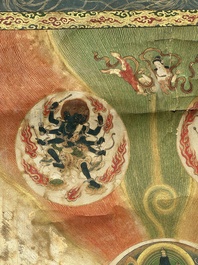 A rare Japanese Buddhist painting depicting Usnisavijaya, signed Ku Yue Baixie 哭月拜寫, probably 17/18th C.