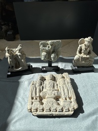 Four Gandhara grey schist fragments with Buddha and Bodhisattva, 1st/3rd C.
