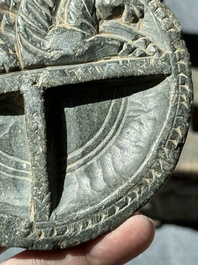 Six Gandhara grey schist fragments with divinities and floral design, 1/4th C.