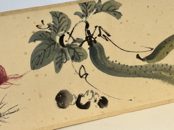 Zhang Daqian 張大千 (1898-1983): 'Fruit and vegetables', ink and colour on paper, with 'Zitan' wooden box, dated 1957