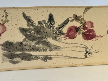 Zhang Daqian 張大千 (1898-1983): 'Fruit and vegetables', ink and colour on paper, with 'Zitan' wooden box, dated 1957