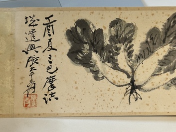 Zhang Daqian 張大千 (1898-1983): 'Fruit and vegetables', ink and colour on paper, with 'Zitan' wooden box, dated 1957