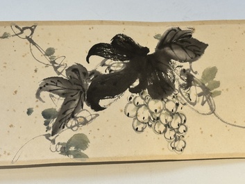 Zhang Daqian 張大千 (1898-1983): 'Fruit and vegetables', ink and colour on paper, with 'Zitan' wooden box, dated 1957