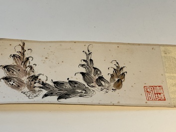 Zhang Daqian 張大千 (1898-1983): 'Fruit and vegetables', ink and colour on paper, with 'Zitan' wooden box, dated 1957