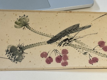 Zhang Daqian 張大千 (1898-1983): 'Fruit and vegetables', ink and colour on paper, with 'Zitan' wooden box, dated 1957