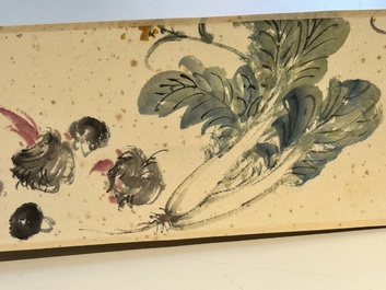 Zhang Daqian 張大千 (1898-1983): 'Fruit and vegetables', ink and colour on paper, with 'Zitan' wooden box, dated 1957