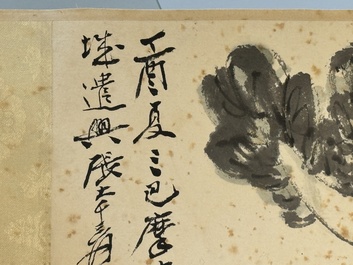 Zhang Daqian 張大千 (1898-1983): 'Fruit and vegetables', ink and colour on paper, with 'Zitan' wooden box, dated 1957