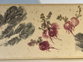 Zhang Daqian 張大千 (1898-1983): 'Fruit and vegetables', ink and colour on paper, with 'Zitan' wooden box, dated 1957