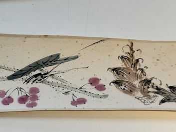 Zhang Daqian 張大千 (1898-1983): 'Fruit and vegetables', ink and colour on paper, with 'Zitan' wooden box, dated 1957