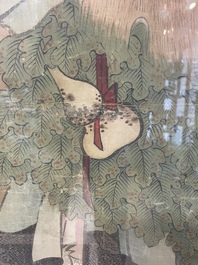 Chinese school: 'Presenting peaches to Xiwangmu', ink and colour on silk, 19th C.