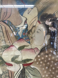 Chinese school: 'Presenting peaches to Xiwangmu', ink and colour on silk, 19th C.