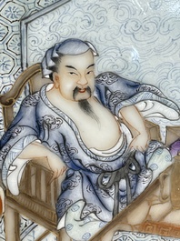 A Chinese famille rose 'hundred boys' plaque, Qianlong mark, 20th C.