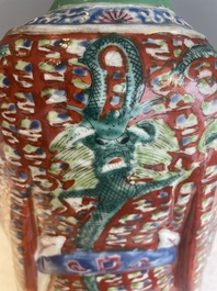 Three Chinese famille rose figures of star gods, seal marks, 19/20th C.