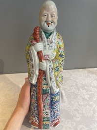 Three Chinese famille rose figures of star gods, seal marks, 19/20th C.
