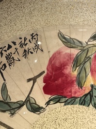 Qi Baishi 齊白石 (1864-1957) and Yu Feian 于非闇 (1889-1959): 'Peaches' and 'Birds on bamboo', ink and colour on paper and gold paper
