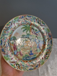 Thirteen Chinese Canton famille rose plates with narrative design, 19th C.