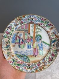 Thirteen Chinese Canton famille rose plates with narrative design, 19th C.