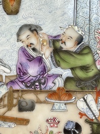 A Chinese famille rose 'hundred boys' plaque, Qianlong mark, 20th C.