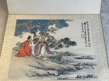 Chinese school: 'Album with eight various works', ink and colour on paper, 20th C.