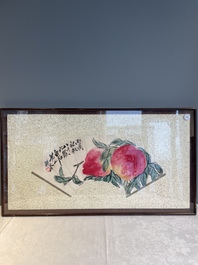 Qi Baishi 齊白石 (1864-1957) and Yu Feian 于非闇 (1889-1959): 'Peaches' and 'Birds on bamboo', ink and colour on paper and gold paper