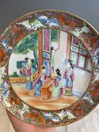 Thirteen Chinese Canton famille rose plates with narrative design, 19th C.