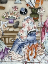 A Chinese famille rose 'hundred boys' plaque, Qianlong mark, 20th C.