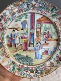 Thirteen Chinese Canton famille rose plates with narrative design, 19th C.