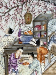 A Chinese famille rose 'hundred boys' plaque, Qianlong mark, 20th C.