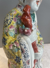 Three Chinese famille rose figures of star gods, seal marks, 19/20th C.