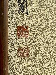 Qi Baishi 齊白石 (1864-1957) and Yu Feian 于非闇 (1889-1959): 'Peaches' and 'Birds on bamboo', ink and colour on paper and gold paper