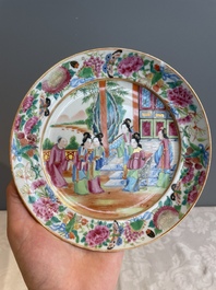 Thirteen Chinese Canton famille rose plates with narrative design, 19th C.