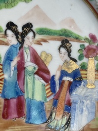 Thirteen Chinese Canton famille rose plates with narrative design, 19th C.