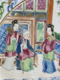 Thirteen Chinese Canton famille rose plates with narrative design, 19th C.