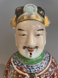 Three Chinese famille rose figures of star gods, seal marks, 19/20th C.