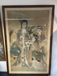 Chinese school: 'Presenting peaches to Xiwangmu', ink and colour on silk, 19th C.
