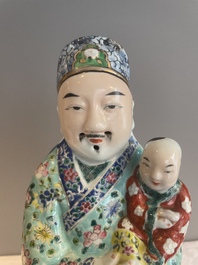 Three Chinese famille rose figures of star gods, seal marks, 19/20th C.