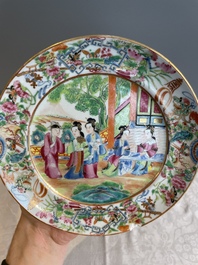Thirteen Chinese Canton famille rose plates with narrative design, 19th C.