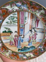 Thirteen Chinese Canton famille rose plates with narrative design, 19th C.