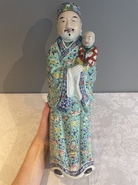 Three Chinese famille rose figures of star gods, seal marks, 19/20th C.