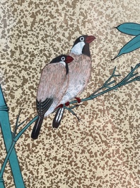 Qi Baishi 齊白石 (1864-1957) and Yu Feian 于非闇 (1889-1959): 'Peaches' and 'Birds on bamboo', ink and colour on paper and gold paper