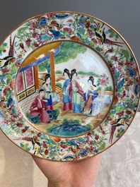 Thirteen Chinese Canton famille rose plates with narrative design, 19th C.