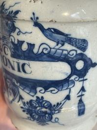 Three blue and white Dutch Delft albarelli, 18th C.