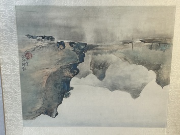 Chinese school: 'Album with eight various works', ink and colour on paper, 20th C.