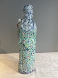 Three Chinese famille rose figures of star gods, seal marks, 19/20th C.
