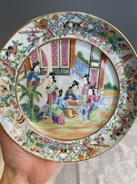 Thirteen Chinese Canton famille rose plates with narrative design, 19th C.