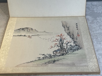 Chinese school: 'Album with eight various works', ink and colour on paper, 20th C.
