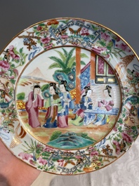Thirteen Chinese Canton famille rose plates with narrative design, 19th C.