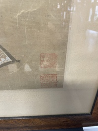 Chinese school: 'Presenting peaches to Xiwangmu', ink and colour on silk, 19th C.